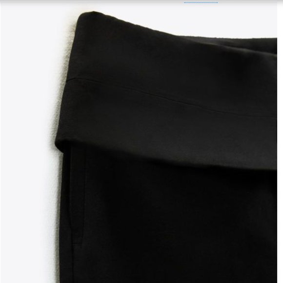 ZARA HIGH RISE FOLD DOWN WAISTBAND BLACK LONG LINEN BLEND PANT TROUSERS - Picture 4 of 8